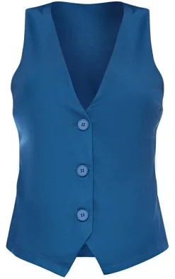 Online PrettyLittleThing Woven Fitted Pocket Detail Vest Petrol Blue