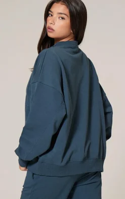 Sale PrettyLittleThing Premium Tonal Print Zip Through Panelled Track Top Petrol