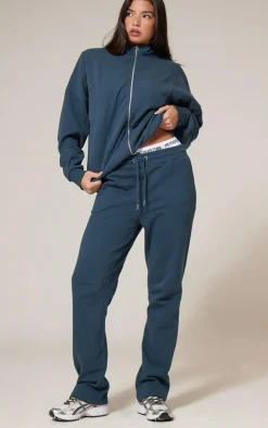 Sale PrettyLittleThing Premium Tonal Print Zip Through Panelled Track Top Petrol