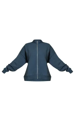 Sale PrettyLittleThing Premium Tonal Print Zip Through Panelled Track Top Petrol