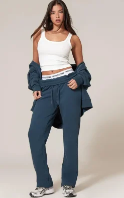 Clearance PrettyLittleThing Premium Tonal Print Straight Leg Sweatpants Petrol