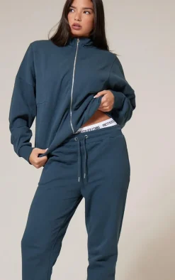 Clearance PrettyLittleThing Premium Tonal Print Straight Leg Sweatpants Petrol
