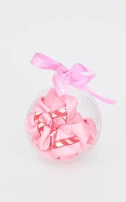 PrettyLittleThing Hair Accessories*2 Pack Christmas Candy Cane Print Satin Scrunchie Set