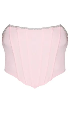 Woven Diamante Top Edge Pointed Hem Corset-PrettyLittleThing Online