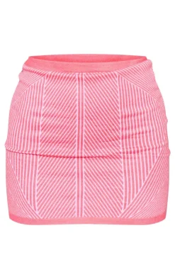 Hot PrettyLittleThing Abstract Contour Two Tone Knit Mini Skirt Pink