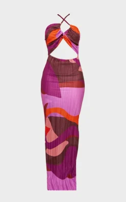 Abstract Plisse Cut Out Halterneck Maxi Dress-PrettyLittleThing Hot