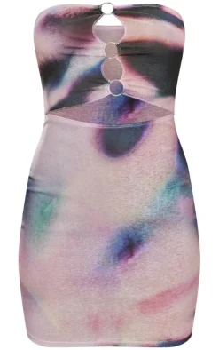 Abstract Print Bandeau Ring Detail Burn Out Mesh Bodycon Dress-PrettyLittleThing Discount