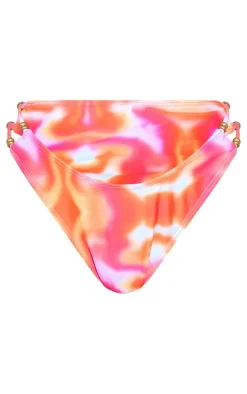 Pink Abstract Print High Leg Bikini Bottoms