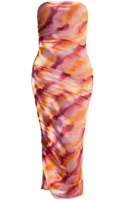 Abstract Print Mesh Bandeau Ruched Maxi Dress-PrettyLittleThing Discount