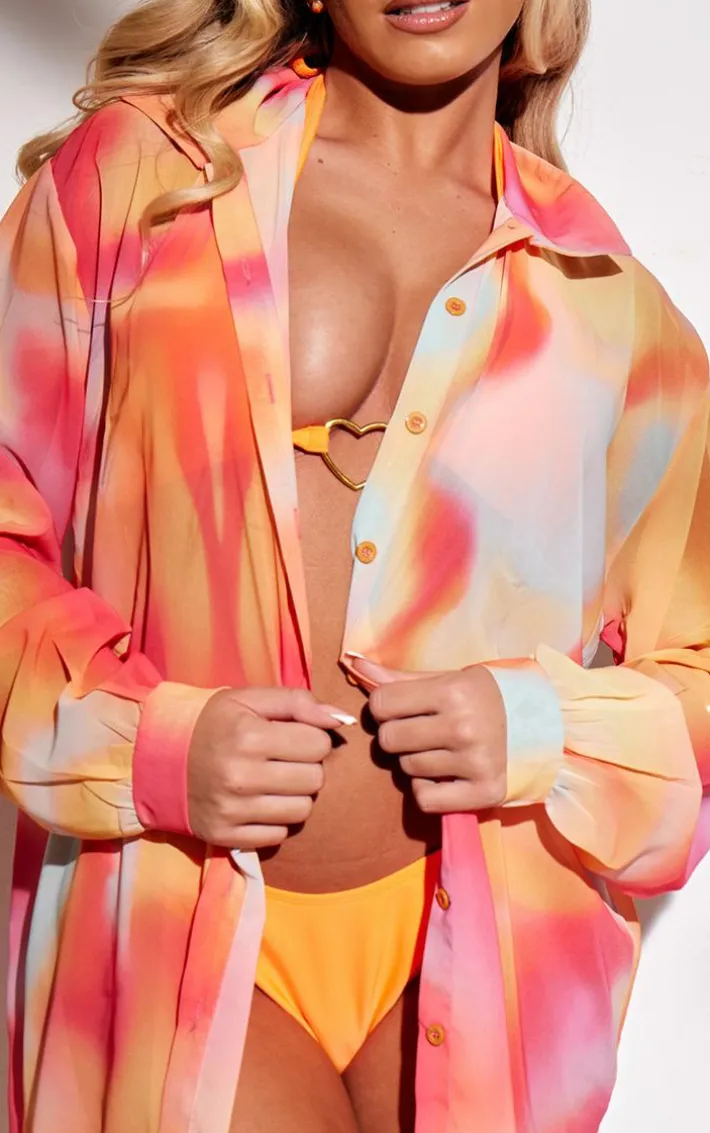 Pink Abstract Print Oversized Beach Shirt