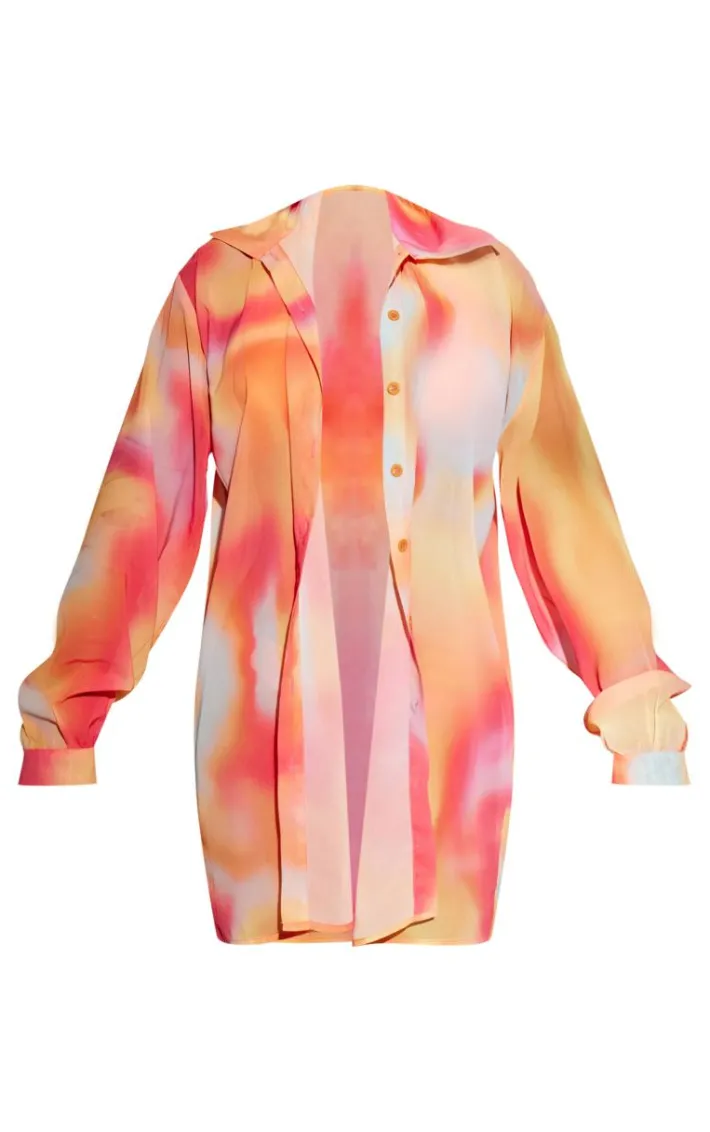Pink Abstract Print Oversized Beach Shirt