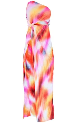 Abstract Print Plisse Knotted Split Detail Maxi Dress-PrettyLittleThing