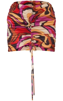Abstract Print Ruched Front Skirt-PrettyLittleThing Outlet