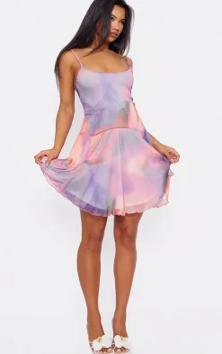 Abstract Strappy Frill Shift Dress-PrettyLittleThing Outlet