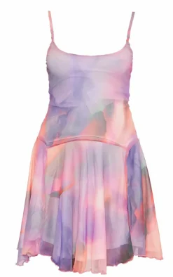 Abstract Strappy Frill Shift Dress-PrettyLittleThing Outlet