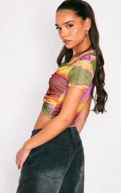 PrettyLittleThing Shirts*Acetate Slinky Ruched Front Short Sleeve Shirt