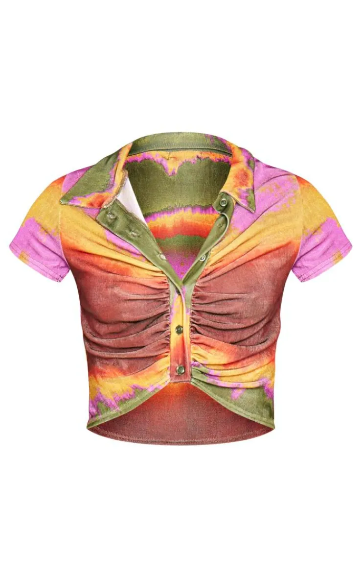 PrettyLittleThing Shirts*Acetate Slinky Ruched Front Short Sleeve Shirt