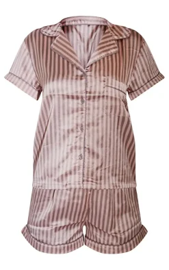 PrettyLittleThing Christmas Gifts*And Grey Stripe Satin Short PJ Set