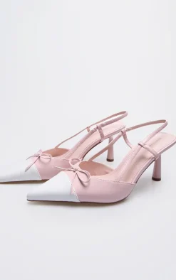 PrettyLittleThing High Heels*and White Pu Point Toe Bow Detail High Stiletto Court Heels