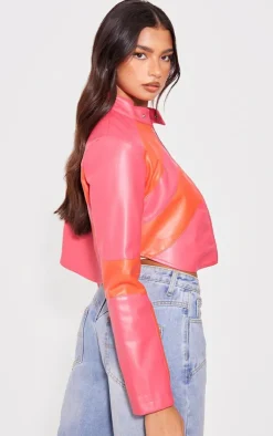 PrettyLittleThing Faux Leather Jackets*Asymmetric Lines Faux Leather Crop Jacket