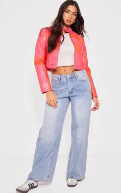 PrettyLittleThing Faux Leather Jackets*Asymmetric Lines Faux Leather Crop Jacket