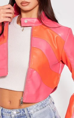 PrettyLittleThing Faux Leather Jackets*Asymmetric Lines Faux Leather Crop Jacket