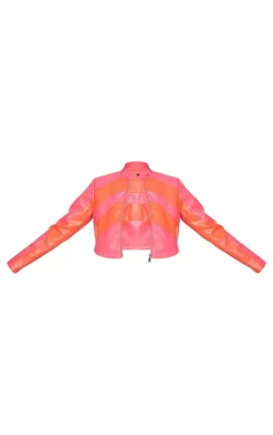 PrettyLittleThing Faux Leather Jackets*Asymmetric Lines Faux Leather Crop Jacket