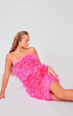 Bandeau Feather Bodycon Dress-PrettyLittleThing Clearance