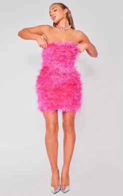 Bandeau Feather Bodycon Dress-PrettyLittleThing Clearance