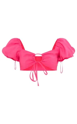 Pink Bandeau Tie Detail Crop Top