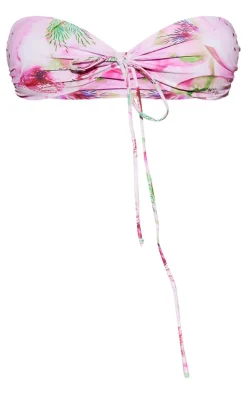 Pink Blurred Fruit Print Bandeau Bikini Top