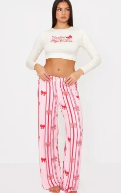 PrettyLittleThing Christmas Pajamas*Bow Stripe Print Long Pj Set