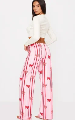 PrettyLittleThing Christmas Pajamas*Bow Stripe Print Long Pj Set