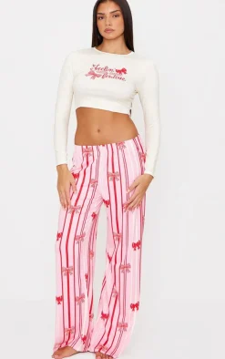 PrettyLittleThing Christmas Pajamas*Bow Stripe Print Long Pj Set
