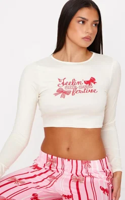 PrettyLittleThing Christmas Pajamas*Bow Stripe Print Long Pj Set