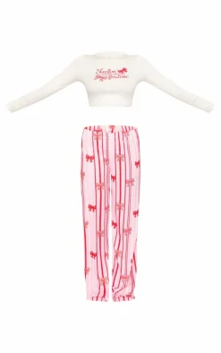 PrettyLittleThing Christmas Pajamas*Bow Stripe Print Long Pj Set