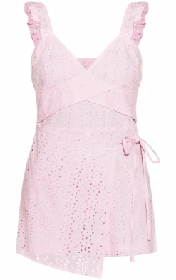 Pink Broderie Frill Strappy Wrap Skort Romper