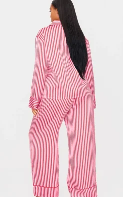 Pink Candy Stripe Satin Long Pj Set