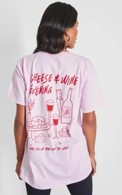 PrettyLittleThing T-Shirts*Cheese & Wine Graphic Oversized T Shirt