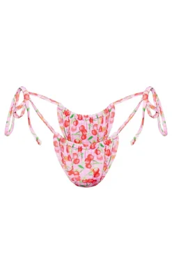 Pink Cherry Print Tanga Bikini Bottoms
