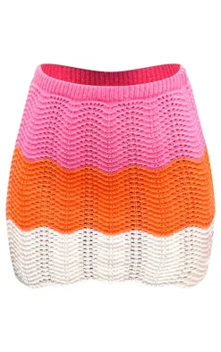 Discount PrettyLittleThing Contrast Crochet Knit Mini Skirt Pink