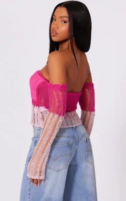 PrettyLittleThing Knitted Tops*Contrast Eyelash Knit Top With Sleeves