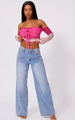 PrettyLittleThing Knitted Tops*Contrast Eyelash Knit Top With Sleeves