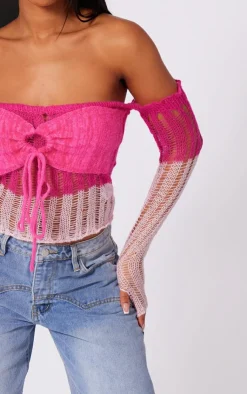PrettyLittleThing Knitted Tops*Contrast Eyelash Knit Top With Sleeves