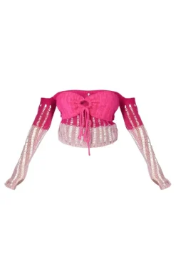 PrettyLittleThing Knitted Tops*Contrast Eyelash Knit Top With Sleeves