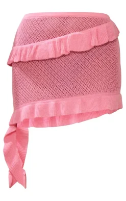 Outlet PrettyLittleThing Crontrast Stitch Frill Edge Knit Skirt Pink