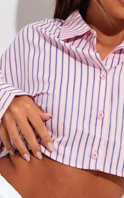 PrettyLittleThing Shirts*Cropped Striped Shirt