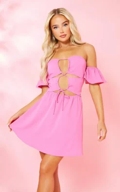 Cut Out Tie Bardot Shift Dress-PrettyLittleThing Best