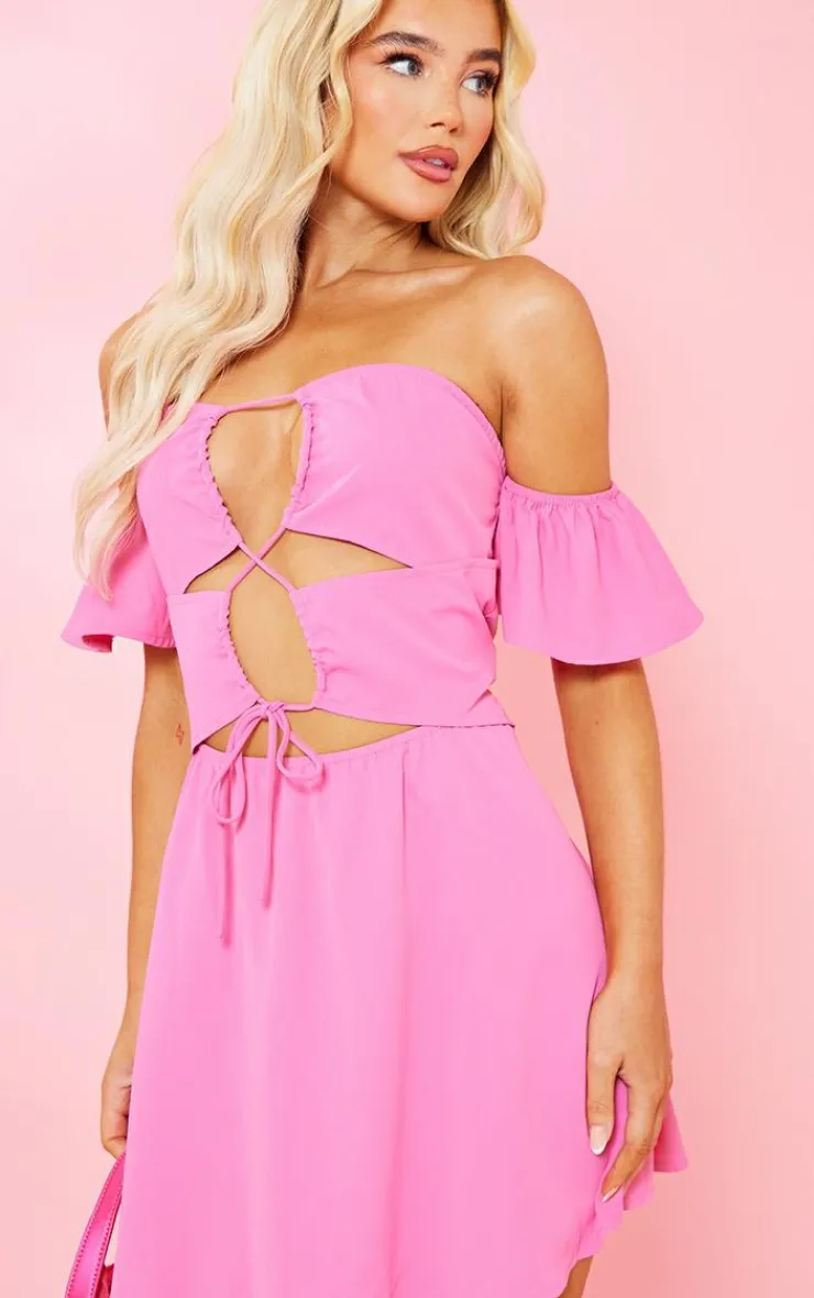 Cut Out Tie Bardot Shift Dress-PrettyLittleThing Best