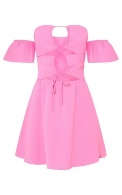 Cut Out Tie Bardot Shift Dress-PrettyLittleThing Best